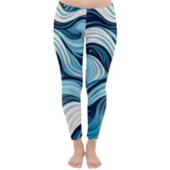 Pattern Ocean Waves Arctic Ocean Blue Nature Sea Classic Winter Leggings by Pakjumat