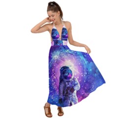 The Cosmonaut Galaxy Art Space Astronaut Backless Maxi Beach Dress by Pakjumat