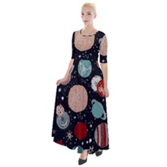 Space Galaxy Pattern Half Sleeves Maxi Dress by Pakjumat