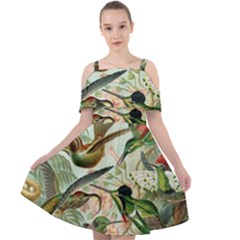 Humming Birds Trochilidae Cut Out Shoulders Chiffon Dress by Pakjumat