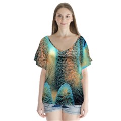 Photo Coral Great Scleractinia V-neck Flutter Sleeve Top by Pakjumat