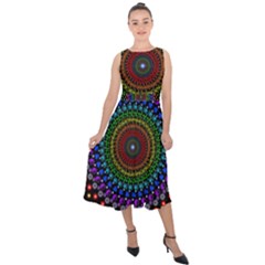 3d Psychedelic Shape Circle Dots Color Midi Tie-back Chiffon Dress by Modalart