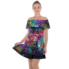 Psychedelic Bubbles Abstract Off Shoulder Velour Dress by Modalart