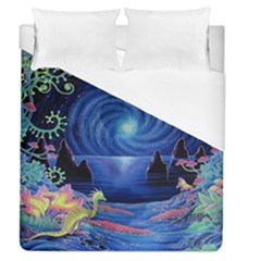 Psychedelic Mushrooms Psicodelia Dream Blue Duvet Cover (queen Size) by Modalart