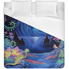 Psychedelic Mushrooms Psicodelia Dream Blue Duvet Cover (king Size) by Modalart