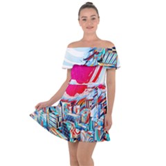 Artistic Psychedelic Art Off Shoulder Velour Dress by Modalart