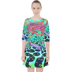 Psychedelic Blacklight Drawing Shapes Art Quarter Sleeve Pocket Dress by Modalart