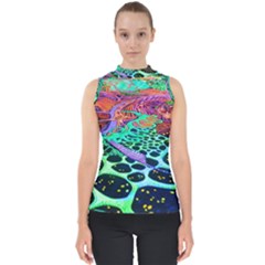 Psychedelic Blacklight Drawing Shapes Art Mock Neck Shell Top by Modalart