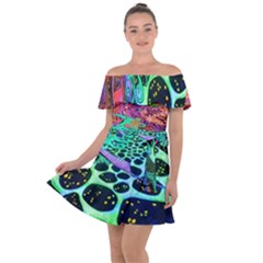 Psychedelic Blacklight Drawing Shapes Art Off Shoulder Velour Dress by Modalart