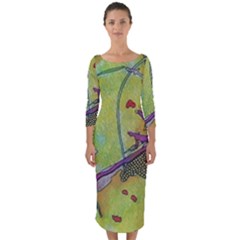 Green Peace Sign Psychedelic Trippy Quarter Sleeve Midi Bodycon Dress by Modalart