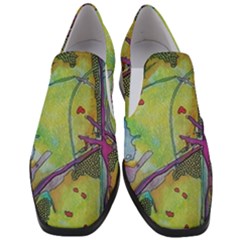 Green Peace Sign Psychedelic Trippy Women Slip On Heel Loafers by Modalart