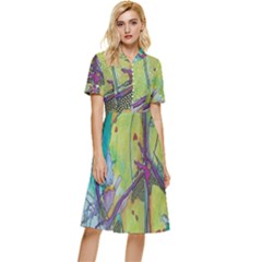 Green Peace Sign Psychedelic Trippy Button Top Knee Length Dress by Modalart