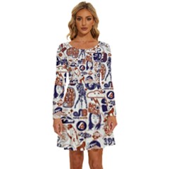 Artistic Psychedelic Doodle Long Sleeve Wide Neck Velvet Dress by Modalart