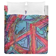 Hippie Peace Sign Psychedelic Trippy Duvet Cover Double Side (queen Size) by Modalart