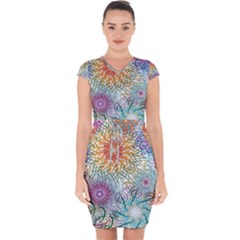 Psychedelic Flowers Yellow Abstract Psicodelia Capsleeve Drawstring Dress  by Modalart