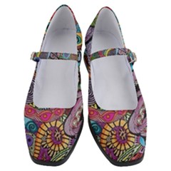 Psychedelic Flower Red Colors Yellow Abstract Psicodelia Women s Mary Jane Shoes by Modalart