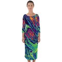 Color Colorful Geoglyser Abstract Holographic Quarter Sleeve Midi Bodycon Dress by Modalart