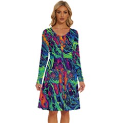 Color Colorful Geoglyser Abstract Holographic Long Sleeve Dress With Pocket by Modalart