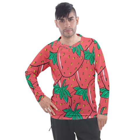 Texture Sweet Strawberry Dessert Food Summer Pattern Men s Pique Long Sleeve T-shirt by Sarkoni