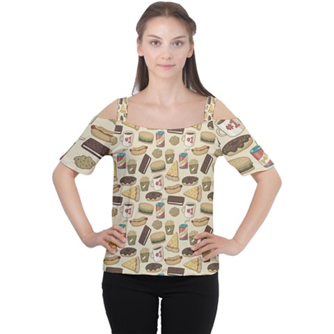 Junk Food Hipster Pattern Cutout Shoulder T-shirt by Sarkoni