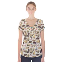 Junk Food Hipster Pattern Short Sleeve Front Detail Top by Sarkoni