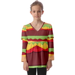 Cake Cute Burger Kids  V Neck Casual Top by Dutashop