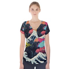 Retro Wave Kaiju Godzilla Japanese Pop Art Style Short Sleeve Front Detail Top by Modalart