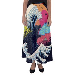 Retro Wave Kaiju Godzilla Japanese Pop Art Style Flared Maxi Skirt by Modalart