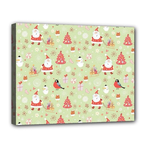 Christmas Pattern Christmas Tree Santa Canvas 14  X 11  (stretched) by Sarkoni