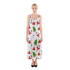 Christmas Santa Pattern Tree Sleeveless Maxi Dress by Sarkoni