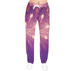 Fireworks On A Purple With Fireworks New Year Christmas Pattern Women Velvet Drawstring Pants by Sarkoni