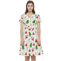 Christmas Santa Pattern Tree Short Sleeve Waist Detail Dress by Sarkoni