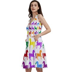 Colorful Horse Background Wallpaper Sleeveless V-neck Skater Dress With Pockets by Amaryn4rt