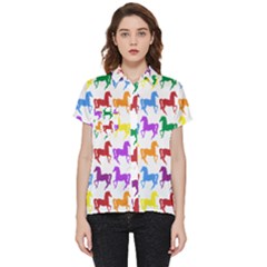 Colorful Horse Background Wallpaper Short Sleeve Pocket Shirt by Amaryn4rt