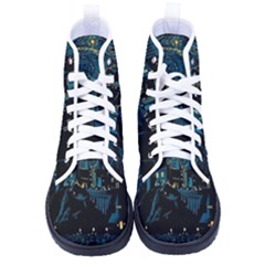 Castle Starry Night Van Gogh Parody Women s High-top Canvas Sneakers by Sarkoni