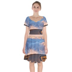 Landscape Sky Clouds Mountain Road Short Sleeve Bardot Dress by Sarkoni