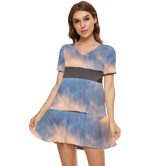 Landscape Sky Clouds Mountain Road Tiered Short Sleeve Babydoll Dress by Sarkoni