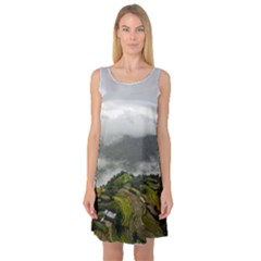 Residential Paddy Field Step Cloud Sleeveless Satin Nightdress by Sarkoni