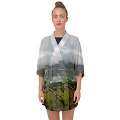 Residential Paddy Field Step Cloud Half Sleeve Chiffon Kimono by Sarkoni