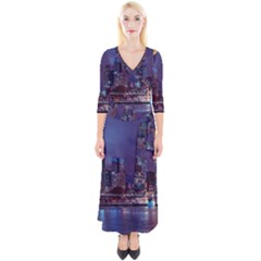 Frankfurt City Skyline Skyscraper Quarter Sleeve Wrap Maxi Dress by Sarkoni