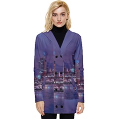 Frankfurt City Skyline Skyscraper Button Up Hooded Coat  by Sarkoni