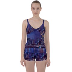 Frankfurt City Skyline Skyscraper Tie Front Two Piece Tankini by Sarkoni