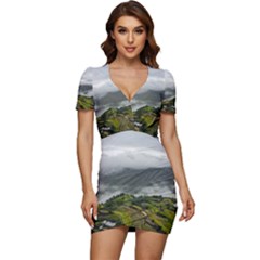 Residential Paddy Field Step Cloud Low Cut Cap Sleeve Mini Dress by Sarkoni