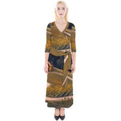 Vineyard Agriculture Farm Autumn Quarter Sleeve Wrap Maxi Dress by Sarkoni