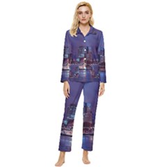 Frankfurt City Skyline Skyscraper Womens  Long Sleeve Velvet Pocket Pajamas Set by Sarkoni