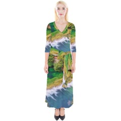 River Waterfall Quarter Sleeve Wrap Maxi Dress by Sarkoni