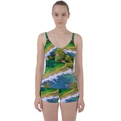 River Waterfall Tie Front Two Piece Tankini by Sarkoni