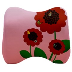 Flowers Butterflies Red Flowers Velour Head Support Cushion by Sarkoni