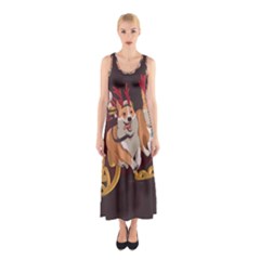 Christmas Santa Claus Dog Sled Sleeveless Maxi Dress by Sarkoni