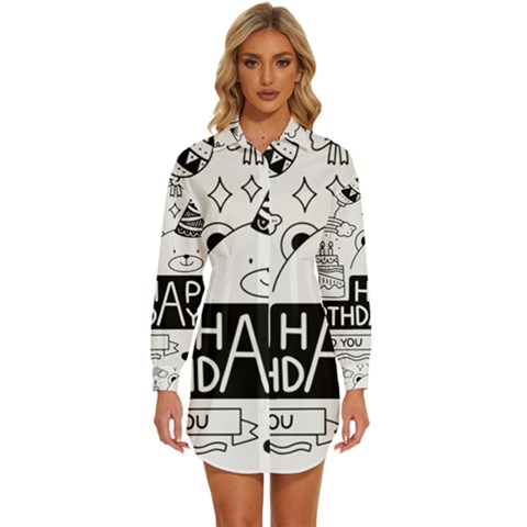 Happy Birthday Celebration Party Womens Long Sleeve Shirt Dress by Sarkoni